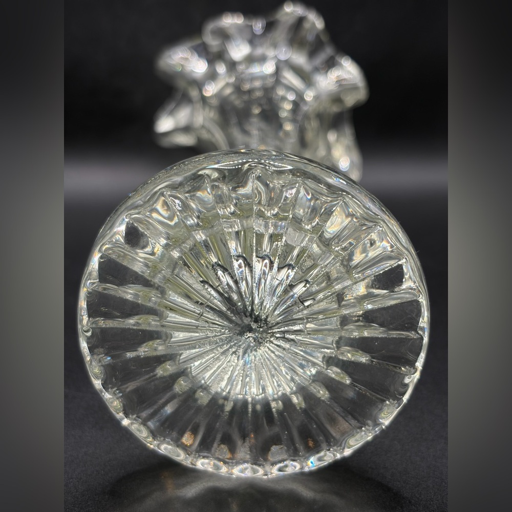 Vintage Mid Century Swung Glass Vase Chunky Ruffled Thick Walled Vessel Decor - Picture 12 of 14